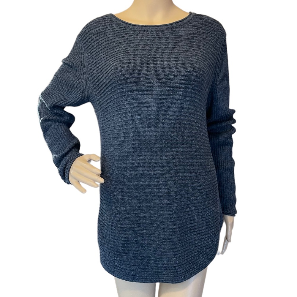 CECIL M blue & Gray horizontal rib knit sweater